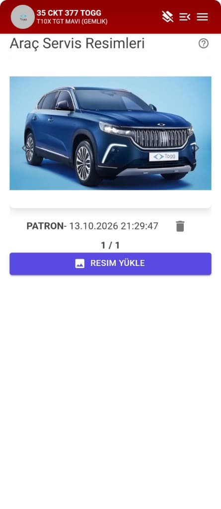 Servis resimleri ekranındaki mavi TOGG